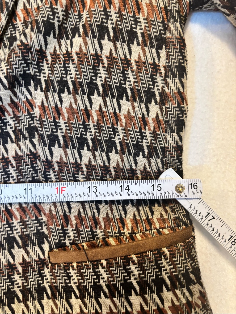 Tommy Hilfiger Houndstooth Plaid Blazer Jacket Elbow Patches Size 0 Equestrian - Picture 7 of 11